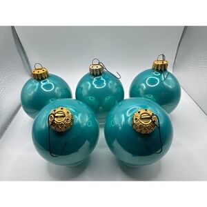 Vintage West Germany Glass Christmas Ornaments Robin Egg Blue Teal Set of 5